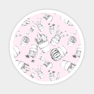 Black and White Cactus Pink Background Magnet